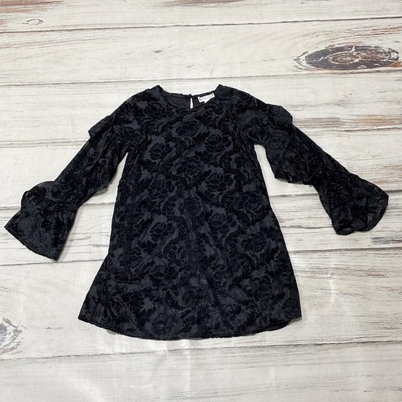 Love Rich Dress Womens Small S Black NWT Velvety & Blushing Ruffles Mini Floral - Picture 12 of 16